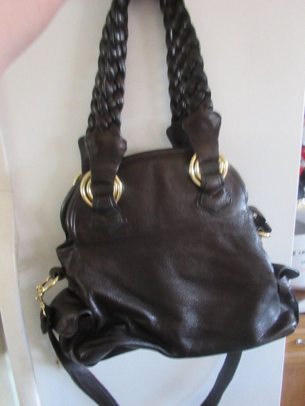 Treesje Leather Handbag with Gold Hardware dk brown rare double handles strap